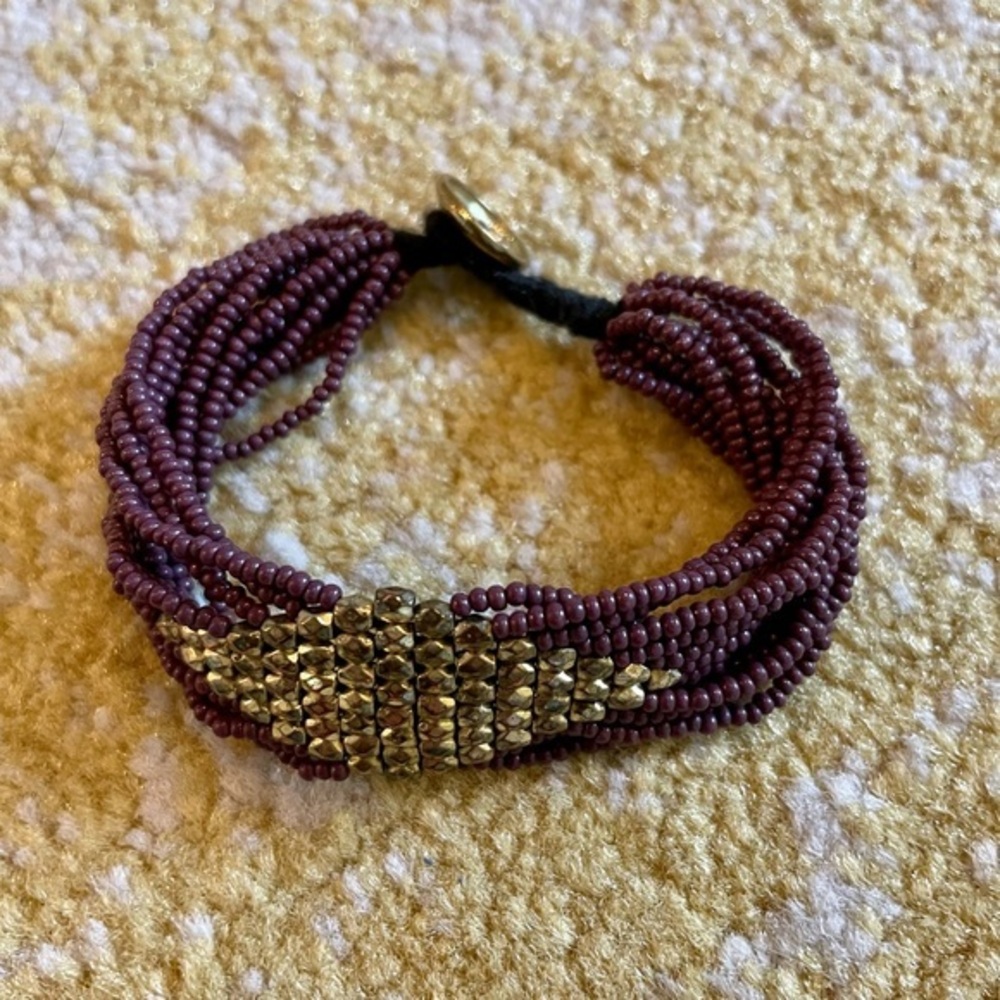 Ink + Alloy purple seed beaded brass bracelet - Perfect condition!